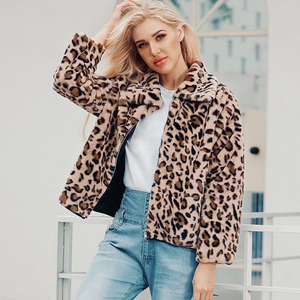 women's new fashion leopard furry warm coat winter casual lapel zipper faux fur long-sleeved coat jacket outerwear, Black
women's new fashion leopard furry warm coat winter casual lapel zipper faux fur long-sleeved coat jacket outerwear, Black