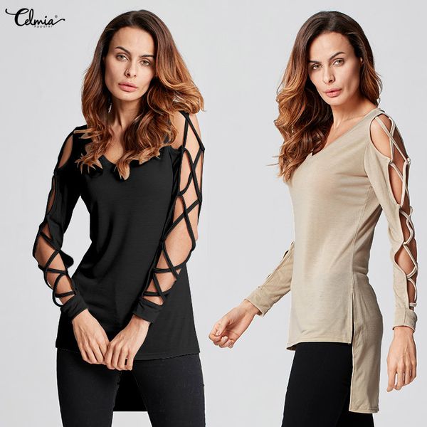 fashion blouses women celmia v-neck hollow out long sleeve shirts asymmetrical casual loose solid ladies blusas femme, White
fashion blouses women celmia v-neck hollow out long sleeve shirts asymmetrical casual loose solid ladies blusas femme, White