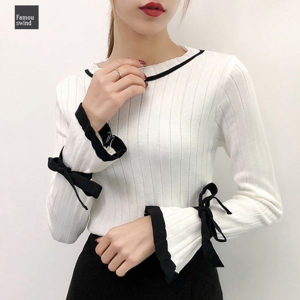 sweater 2019 bow women flare sleeve womens winter fashion ruffled collar woman sweater pullovers korean sueter mujer, White;black
sweater 2019 bow women flare sleeve womens winter fashion ruffled collar woman sweater pullovers korean sueter mujer, White;black