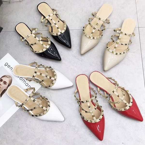 2020 new patent leather women flat slippers slip on mules t-strap pointed toe low heels rivet slides summer women dress shoes, Black
2020 new patent leather women flat slippers slip on mules t-strap pointed toe low heels rivet slides summer women dress shoes, Black