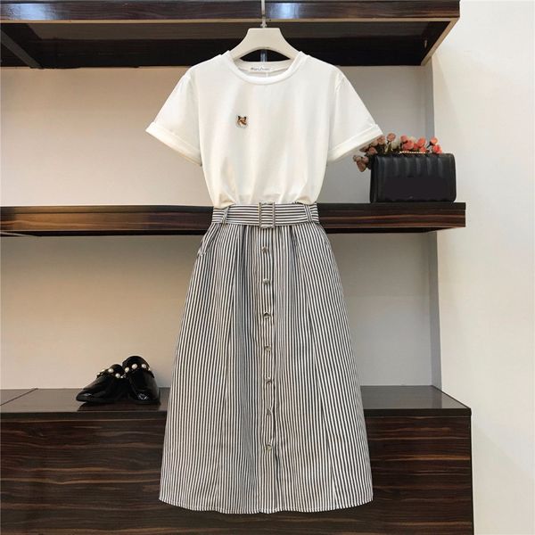 2019 summer women casual t-shirt + stripe skirt 2 pcs sets female fashion suits s-5xl, White
2019 summer women casual t-shirt + stripe skirt 2 pcs sets female fashion suits s-5xl, White