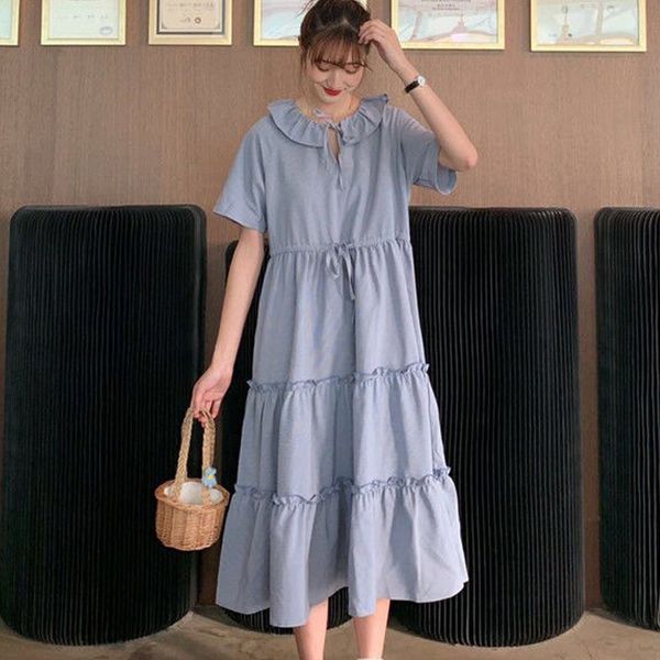 8070# maternity dress summer chiffon blue solid color short sleeve loose stylish dress for pregnant women mom, White
8070# maternity dress summer chiffon blue solid color short sleeve loose stylish dress for pregnant women mom, White