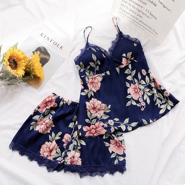 women sleep lounge pajamas sets satin sleepwear spring summer flower pajamas for women soft chest padded sleepwear sets, Blue;gray
women sleep lounge pajamas sets satin sleepwear spring summer flower pajamas for women soft chest padded sleepwear sets, Blue;gray