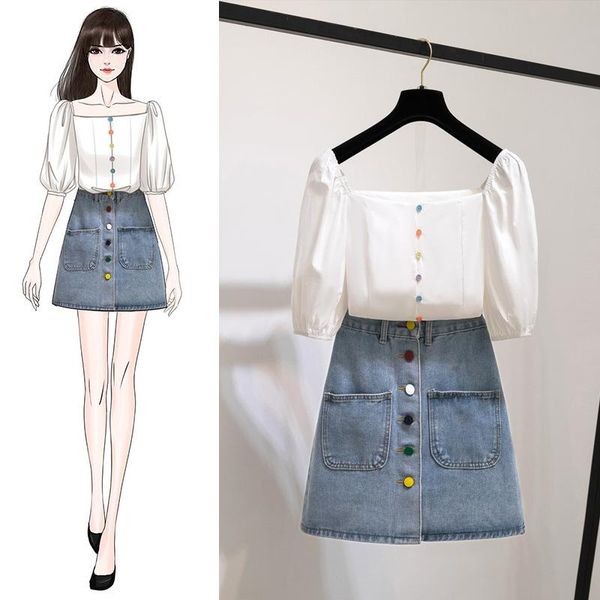 ichoix 2 piece and skirt set ladies summer korean outfits square-neck puff sleeve cropped blouse women two piece set, White
ichoix 2 piece and skirt set ladies summer korean outfits square-neck puff sleeve cropped blouse women two piece set, White