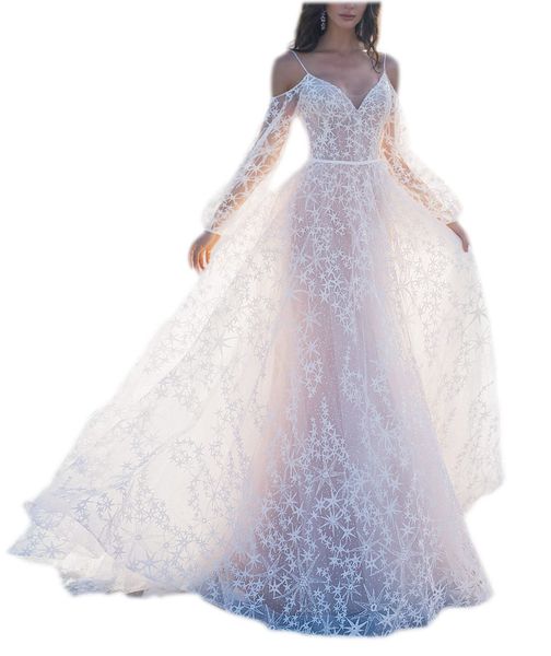 elegant star appliques chic wedding dress 2020 spaghetti straps a-line boho bridal dress, White
elegant star appliques chic wedding dress 2020 spaghetti straps a-line boho bridal dress, White