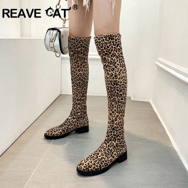 reave cat winter shoes woman knee high boots leopard color flock stretch long booties low sqaure heels botines mujer size 43, Black
reave cat winter shoes woman knee high boots leopard color flock stretch long booties low sqaure heels botines mujer size 43, Black