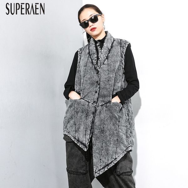 superaen europe 2019 winter new sleeveless denim vests coat women wild casual pluz size ladies vests solid color women clothing, Black;white
superaen europe 2019 winter new sleeveless denim vests coat women wild casual pluz size ladies vests solid color women clothing, Black;white