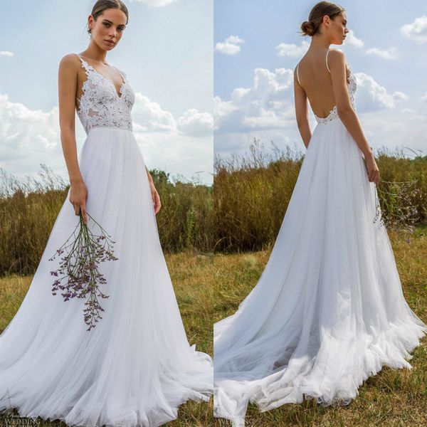 2020 simple boho wedding dresses spaghetti tulle a line backless country wedding gowns custom made sweep train beach bridal dress, White
2020 simple boho wedding dresses spaghetti tulle a line backless country wedding gowns custom made sweep train beach bridal dress, White