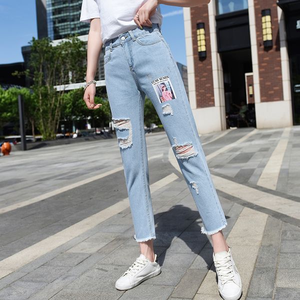 knee hole jeans nine points pants straight pants printed diamond high waist student female summer jeans woman womens, Blue
knee hole jeans nine points pants straight pants printed diamond high waist student female summer jeans woman womens, Blue