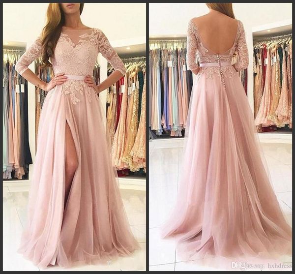 new blush pink front split evening dresses modest 2020 half sleeves lace appliques tulle long prom dress 2021 custom made 397, Black;red
new blush pink front split evening dresses modest 2020 half sleeves lace appliques tulle long prom dress 2021 custom made 397, Black;red