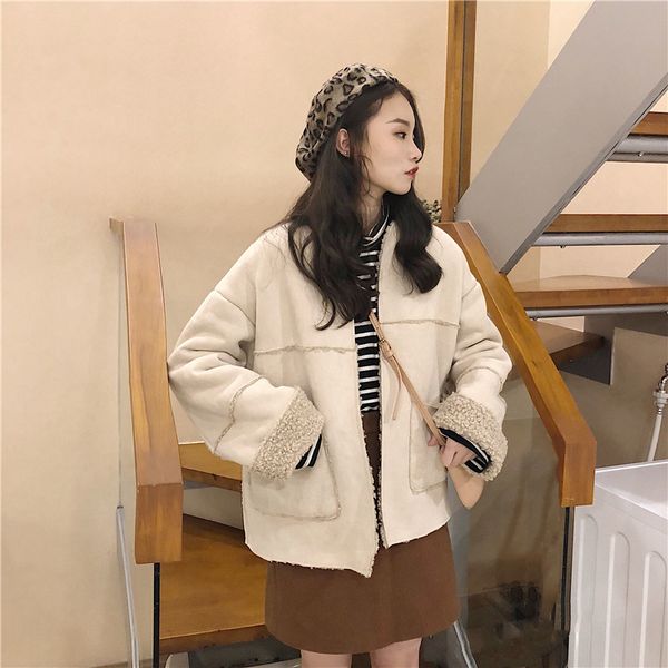 autumn winter new women coats korean two sides wearing long-sleeved imitation lamb hair parkas loose o-neck thick jacket ml252, Black
autumn winter new women coats korean two sides wearing long-sleeved imitation lamb hair parkas loose o-neck thick jacket ml252, Black