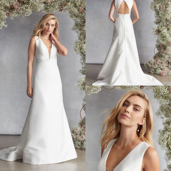 simple kellyfaetanini mermaid wedding dresses v neck sleeveless hollow satin wedding gown sweep train robe de mariée, White
simple kellyfaetanini mermaid wedding dresses v neck sleeveless hollow satin wedding gown sweep train robe de mariée, White