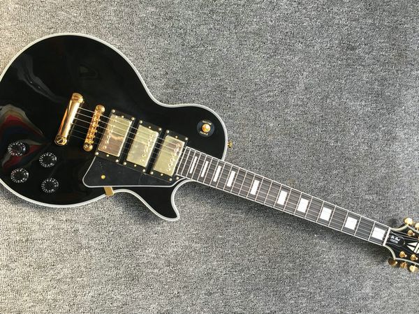 New guitar cu tom electric guitar hop electric guitarra beaty black 3 pickup guitar in china in tock