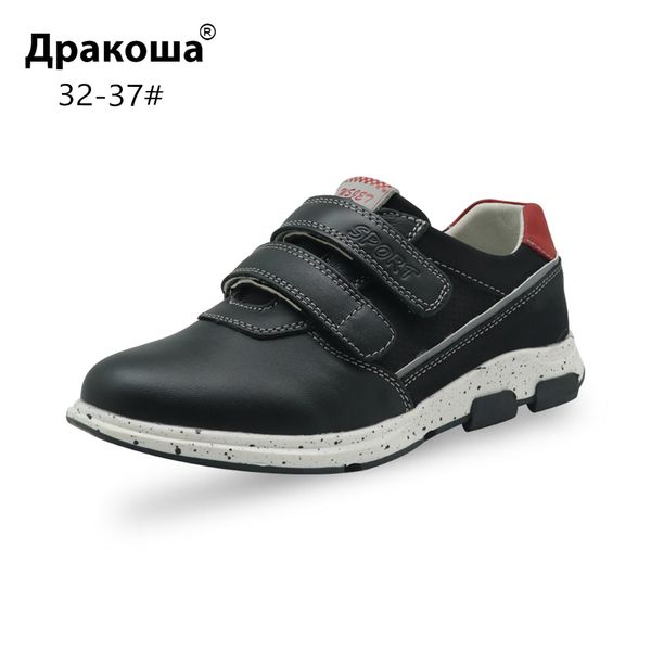 

apakowa kid's fashion sneaker for boys spring autumn children genuine leather hook & loop school sports casual shoes eur 32-37, Black;red