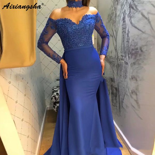 royal blue chiffon sweetheart mermaid evening dresses 2019 long sleeves lace islamic dubai saudi arabic long formal evening gown, White;black
royal blue chiffon sweetheart mermaid evening dresses 2019 long sleeves lace islamic dubai saudi arabic long formal evening gown, White;black