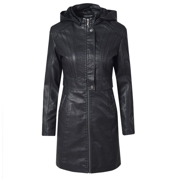 women's leather & faux jacket pu long female motorcycle windbreaker hooded slim, Black
women's leather & faux jacket pu long female motorcycle windbreaker hooded slim, Black