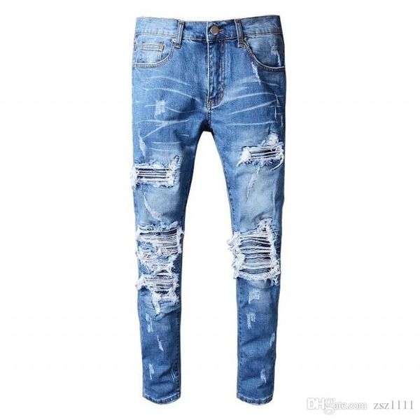 men's brand jeans motorcycle for men tight denim jeans high fashion designer famous paint ripped jeans pants, Blue
men's brand jeans motorcycle for men tight denim jeans high fashion designer famous paint ripped jeans pants, Blue