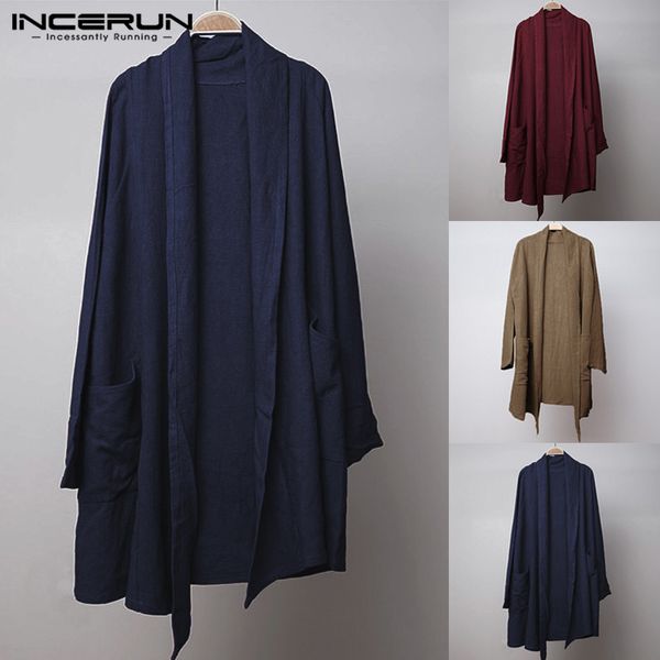 

autumn coat jackets new arrival men's cardigan long sleeve outwear cardigan cloak irregular hem loose long trench pockets hombre, Tan;black