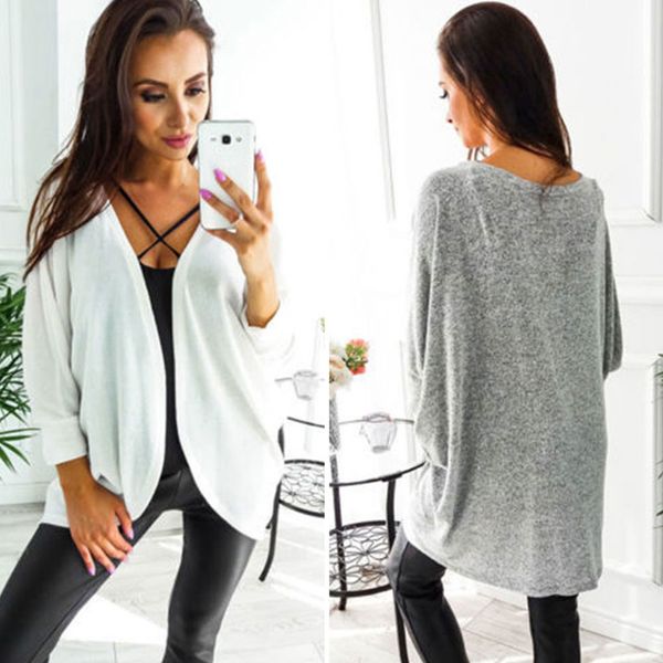 women autumn loose bat-wing sleeve knitted sweater solid color cardigan shawl, White;black
women autumn loose bat-wing sleeve knitted sweater solid color cardigan shawl, White;black