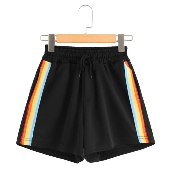 women's summer shorts rainbow elastic waist shorts ladies striped sports summer causal for women spodenki damskie, White;black
women's summer shorts rainbow elastic waist shorts ladies striped sports summer causal for women spodenki damskie, White;black