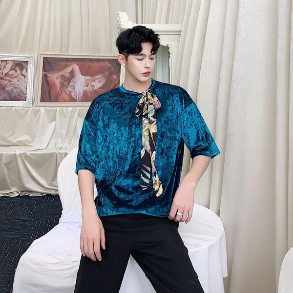 men summer short sleeve detachable tie bow velour t shirt male streetwear hip hop loose casual tshirt couple tees shirts, White;black
men summer short sleeve detachable tie bow velour t shirt male streetwear hip hop loose casual tshirt couple tees shirts, White;black