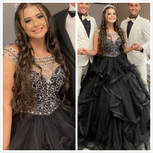 black luxurious beaded crystals quinceanera prom dresses sheer neck tiers tulle evening party sweet 16 dress zj11, Blue;red
black luxurious beaded crystals quinceanera prom dresses sheer neck tiers tulle evening party sweet 16 dress zj11, Blue;red