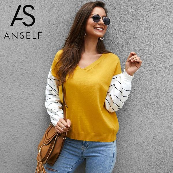 women knitted pullover female sweater v neck striped knitwear long sleeves loose knitting tunics 2019 autumn winter jumper, White;black
women knitted pullover female sweater v neck striped knitwear long sleeves loose knitting tunics 2019 autumn winter jumper, White;black