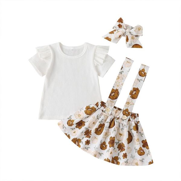 2020 summer 1-5t kid baby girl clothes ruffles ribbed t-shirt+overall floral strap skirt headband 3pcs outfits set, White
2020 summer 1-5t kid baby girl clothes ruffles ribbed t-shirt+overall floral strap skirt headband 3pcs outfits set, White