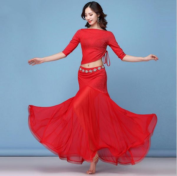 autumn winter long sleeve dance costume 2 piece set (blouse mesh tutu skirt) shine oriental dance practice wear red, Black;red
autumn winter long sleeve dance costume 2 piece set (blouse mesh tutu skirt) shine oriental dance practice wear red, Black;red