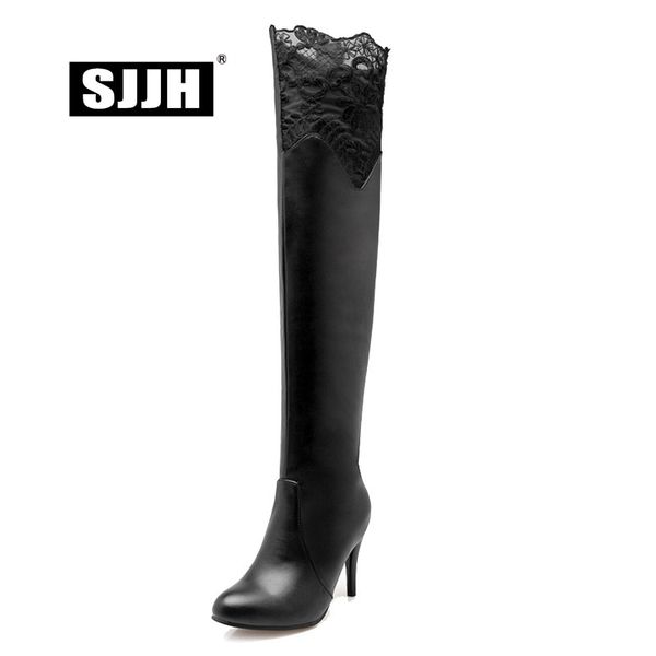 sjjh women lace over-the-knee boots with round toe stiletto patchwork plush riding boots fashion elegant shoes large size q105, Black
sjjh women lace over-the-knee boots with round toe stiletto patchwork plush riding boots fashion elegant shoes large size q105, Black