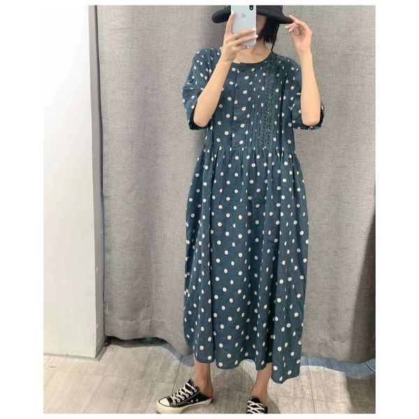 party dresses japanese style polka dots print lace stitch loose plus size cotton half sleeve dress long robe, White;black
party dresses japanese style polka dots print lace stitch loose plus size cotton half sleeve dress long robe, White;black