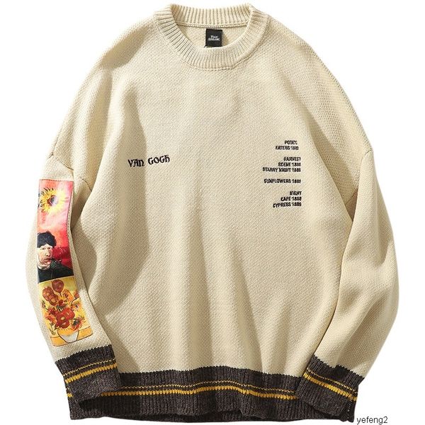 men hip hop sweater pullover streetwear van gogh painting embroidery knitted sweater retro vintage autumn sweaters quality, White;black
men hip hop sweater pullover streetwear van gogh painting embroidery knitted sweater retro vintage autumn sweaters quality, White;black