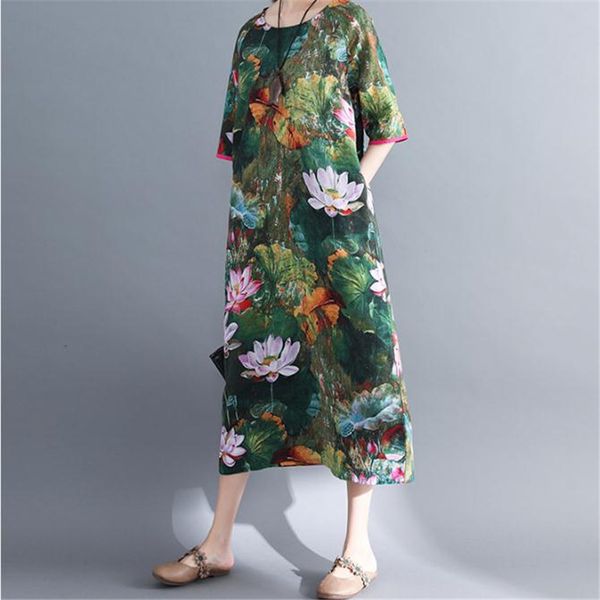 o neck large size dress 2020 summer new mid-sleeve ethnic style loose cotton linen lotus casual pockets dress, Black;gray
o neck large size dress 2020 summer new mid-sleeve ethnic style loose cotton linen lotus casual pockets dress, Black;gray