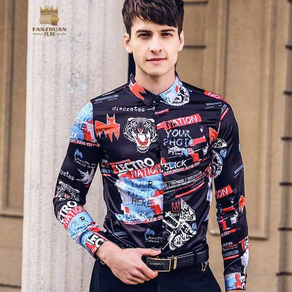 fanzhuan 2019 spring new men's male man casual letter printed shirts personality long sleeved shirt slim 822078, White;black
fanzhuan 2019 spring new men's male man casual letter printed shirts personality long sleeved shirt slim 822078, White;black