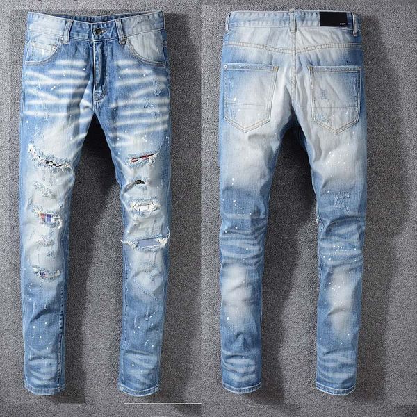 new tide brand splash ink orange drill hole patch light blue beggar small straight leg slim elastic jeans men
new tide brand splash ink orange drill hole patch light blue beggar small straight leg slim elastic jeans men