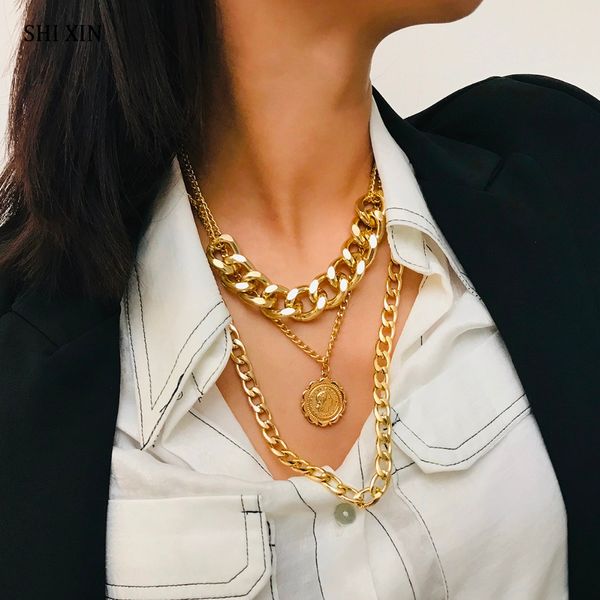 shixin exaggerat 3 multi layered thick cuban link chain pendant choker necklace hiphop personalized fashion women jewelry female, Silver
shixin exaggerat 3 multi layered thick cuban link chain pendant choker necklace hiphop personalized fashion women jewelry female, Silver