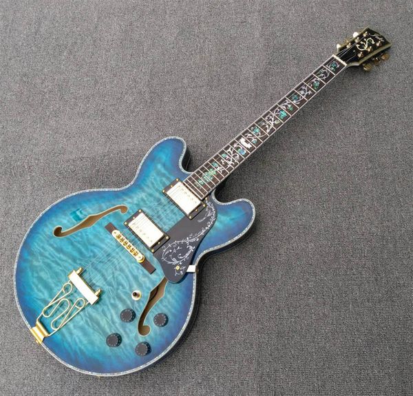 deluxe blue quilted gloss finish semi hollow body 335 electric guitar,abalone inlay and purfling,gold hardware guitars
deluxe blue quilted gloss finish semi hollow body 335 electric guitar,abalone inlay and purfling,gold hardware guitars