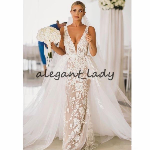 chic bohemian mermaid wedding dresses with detachable train 2020 fashion lace floral v-neck country garden bride wedding gown, White
chic bohemian mermaid wedding dresses with detachable train 2020 fashion lace floral v-neck country garden bride wedding gown, White