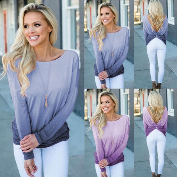 new fashion women gradient t-shirt cross backless loose long sleeve european lady casual t shirt clothes, White
new fashion women gradient t-shirt cross backless loose long sleeve european lady casual t shirt clothes, White