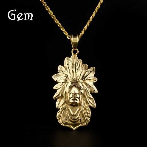 cuban link chains feather indian chief face pendant hip-hop men's stainless steel necklace, Silver
cuban link chains feather indian chief face pendant hip-hop men's stainless steel necklace, Silver
