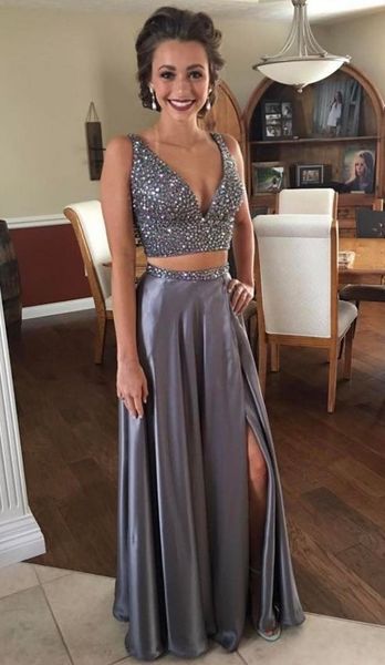 grey v neck 2 piece prom dresses evening formal gowns sparkly crystal beaded rhinestones celebrity red carpet dress wholesale for women, Black
grey v neck 2 piece prom dresses evening formal gowns sparkly crystal beaded rhinestones celebrity red carpet dress wholesale for women, Black