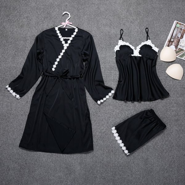 3 pieces ladies silk satin robe set include bathrobe+short pant+belt summer sleepwear set charming nightwear for women, Blue;gray
3 pieces ladies silk satin robe set include bathrobe+short pant+belt summer sleepwear set charming nightwear for women, Blue;gray