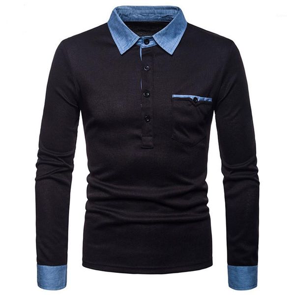 casual solid colors loose denim collar designer fashion brand mens polo long sleeve splicing polo, White;black
casual solid colors loose denim collar designer fashion brand mens polo long sleeve splicing polo, White;black