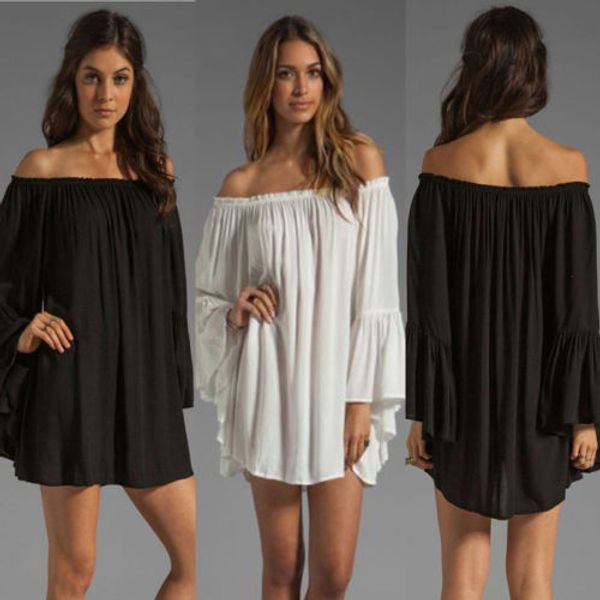2015 womens boho solid ruffle sleeve off shoulder mini dress tunic summer beach dress, Black;gray
2015 womens boho solid ruffle sleeve off shoulder mini dress tunic summer beach dress, Black;gray