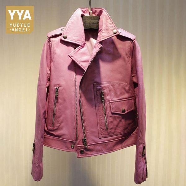 women pink genuine leather jackets fashion lapel quality cowskin motorcycle female casual slim short cow leather jacket coats, Black
women pink genuine leather jackets fashion lapel quality cowskin motorcycle female casual slim short cow leather jacket coats, Black