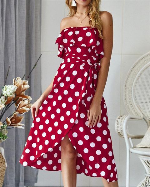 summer polka dot lady dress strapless sashes split ruffle hi-lo party dress falbala strapless classic dress, White;black
summer polka dot lady dress strapless sashes split ruffle hi-lo party dress falbala strapless classic dress, White;black