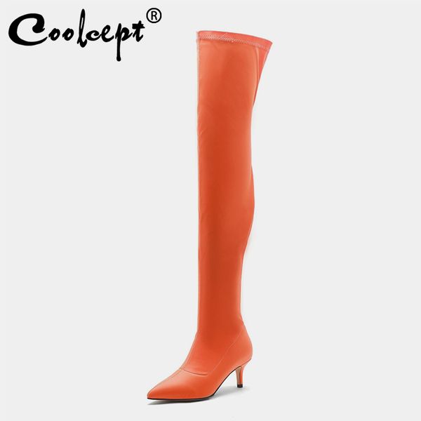 coolcept thigh high boots women plus size 34-47 candy color pointed toe soft stretch shoes women thin heels sock long boots, Black
coolcept thigh high boots women plus size 34-47 candy color pointed toe soft stretch shoes women thin heels sock long boots, Black