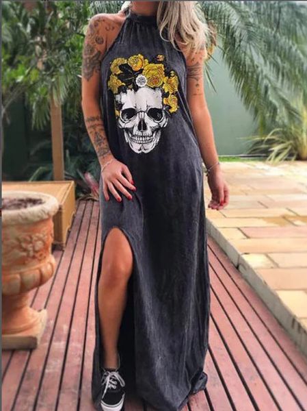 2020 summer dresses women punk style loose halter neck sleeveless skull print female dress street side high split flower print, Black;gray
2020 summer dresses women punk style loose halter neck sleeveless skull print female dress street side high split flower print, Black;gray