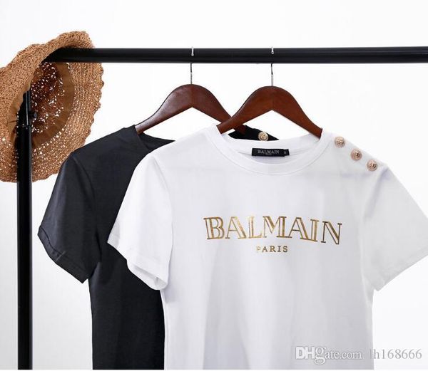 2019 summer new paris shoulder gold buckle letter short sleeve small round neck letter t-shirt women's tees
2019 summer new paris shoulder gold buckle letter short sleeve small round neck letter t-shirt women's tees