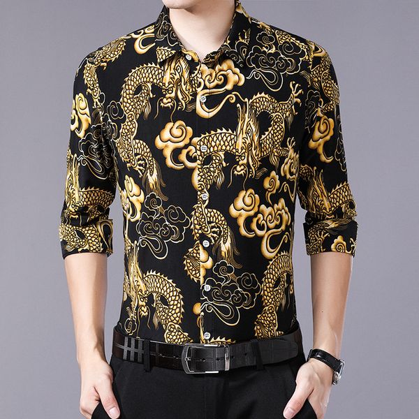 new men's long sleeve casual shirt fashion dragon pattern shirts turn-down collar slim fit for men 2 color clothes, White;black
new men's long sleeve casual shirt fashion dragon pattern shirts turn-down collar slim fit for men 2 color clothes, White;black
